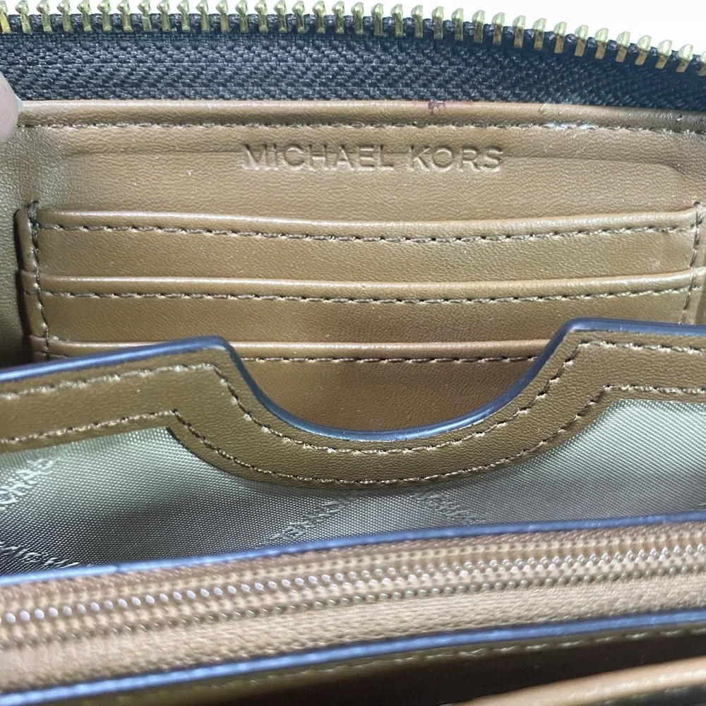 Michael Kors Womens Signature Logo print Canvas Large Wallet- Clutch Brown 4